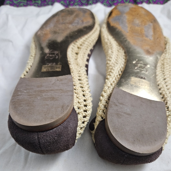 Tory Burch Womens 7.5 M Reva beige tan brown crochet ballet flats and Dust Bag - Picture 7 of 10